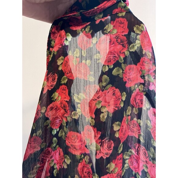 Y2K Sheer Red Roses Floral Babydoll Tiered Whimsigoth Sleeveless Top S - Picture 3 of 7